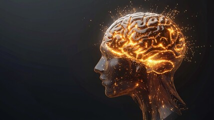 Poster - glowing human brain profile abstract neural network digital art modern technology innovative science