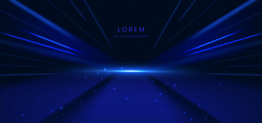 Poster - Abstract scene elegant blue light lines on dark background with lighting effect and sparkle.