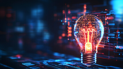 Poster - Innovative light bulb concept digital realm stock photo futuristic environment macro view technology visualization