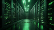 © zuhri - Data center servers illuminated by green light: storage solution architecture