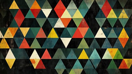 Poster - Abstract Geometric Triangle Pattern Colorful Vintage Texture Background Design Modern Art Digital Illustration Stylish Retro Style Grunge Seamless    