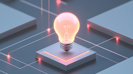 Poster - Illuminating innovation a soft glowing lightbulb on a tech surface digital art futuristic environment centered view