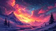 © NawasenaRid - Fiery Sunset Over Snowy Mountains and Starry Night