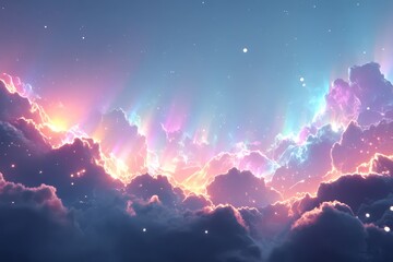 Wall Mural - Dreamlike Cloudscape With Multicolored Glowing Lights At Night
