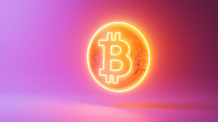 Poster - Floating bitcoin cryptocurrency emblem in futuristic setting digital art vibrant colors abstract environment close-up view