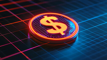 Poster - Glowing dollar symbol financial digital realm stock image futuristic environment close-up viewpoint currency concept