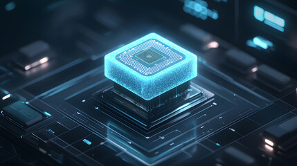 Poster - Neural ai chip technology advancement digital environment stock image futuristic viewpoint high-tech concept