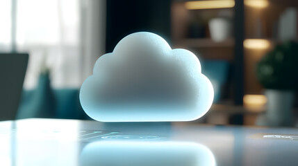 Poster - Soft cloud icon modern office stock image digital environment close-up view concept of cloud technology