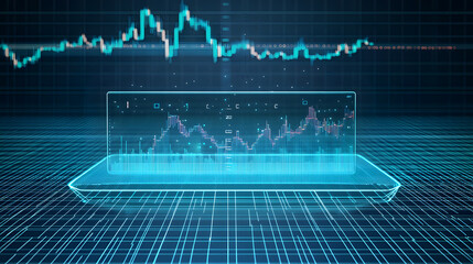 Poster - Crypto trading chart icon floating above a digital display financial market infographic futuristic environment 3d visualization