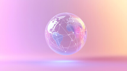 Poster - Global internet connection icon over a floating globe digital graphics abstract modern vibrant colors