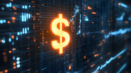 Poster - Dynamic floating dollar icon illustrating smart financial technology in a digital environment
