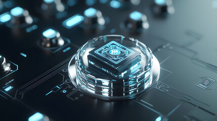 Poster - Neural ai chip icon floating in a high-tech environment futuristic look close-up view technology concept