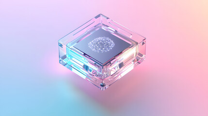 Poster - Floating neural ai chip icon for artificial intelligence digital realm graphic design futuristic environment close-up view innovation