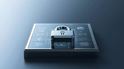 Poster - Digital security innovations a secure lock icon on transparent display technology hub digital art modern environment close-up view