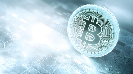 Poster - Floating bitcoin visualization digital landscape high-resolution graphic futuristic environment close-up view cryptocurrency concept