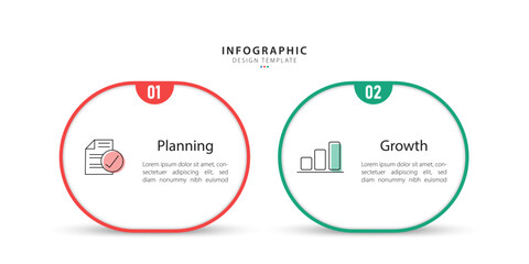Poster - business infographic template. 2 step timeline journey. process diagram, 2 options on white backgrou
