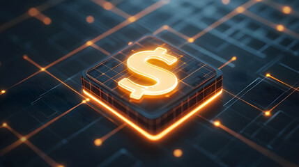Poster - Glowing dollar symbol digital financial concept high-tech visualization modern environment futuristic viewpoint