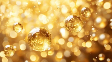 Poster - A luxurious champagne bubbles background with golden orbs rising in a sparkling effervescent scene