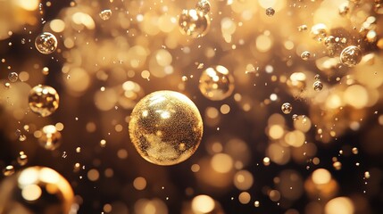 Poster - A luxurious champagne bubbles background with golden orbs rising in a sparkling effervescent scene