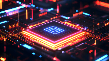 Poster - Neural ai chip visualization technology lab digital artwork futuristic environment close-up view advanced computing concepts