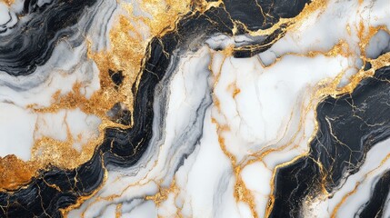 Poster - luxurious marble pattern with swirling gold veins over a white and black background, exuding sophistication and elegance