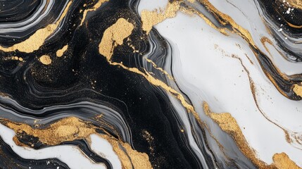 Poster - luxurious marble pattern with swirling gold veins over a white and black background, exuding sophistication and elegance