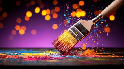 Fototapete - A paintbrush with glowing bristles creates a surreal artwork of vibrant colors, resulting in a magical, artistic expression, and 1-giixel-standard visual.