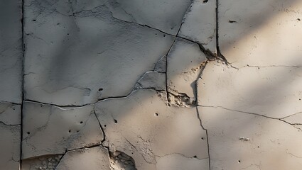 Poster - a close-up shot of a cracked concrete wall, textured surface, showing signs of wear and tear. The rough.