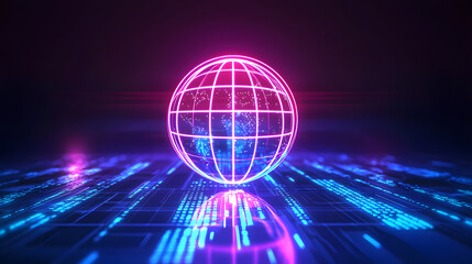 Poster - Global connectivity through neon technology virtual environment digital artwork futuristic viewpoint