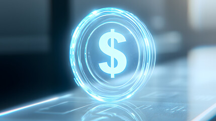 Poster - Glowing dollar symbol digital finance concept clean ui illustration modern environment futuristic viewpoint