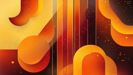 Aufkleber - Abstract geometric design with vibrant orange and yellow tones.  Layered shapes and vertical lines create a dynamic visual effect
