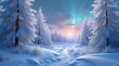 © Abhinay - A breathtaking fantasy-inspired winter landscape featuring a serene snow-covered forest at sunset. This is an AI generated image