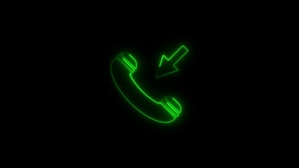 Poster - Glowing green incoming call icon animation on black background for technology projects