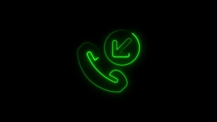 Poster - Green neon missed call icon animation on black background digital communication concept