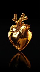 Poster - Golden heart sculpture with intricate details reflecting light on a dark background