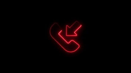 Poster - Animated red neon telephone handset icon with incoming call notification isolated