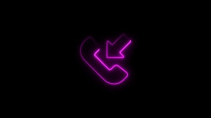 Poster - Pink neon incoming call icon animation on black background glowing effect