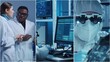 © Acronym - Technology and medical concept. Scientists, lab equipment and microscopes in biomedical innovations and clinical studies. Ideal for educational content. Vertical videos.