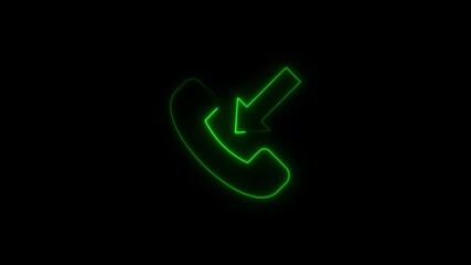 Poster - Neon green missed call icon with incoming arrow animation on black background