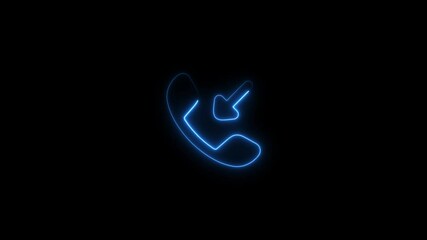 Poster - Glowing neon telephone handset icon animation on black background loopable
