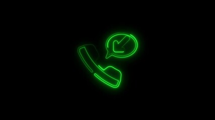 Poster - Green neon phone with missed call icon on black background animation