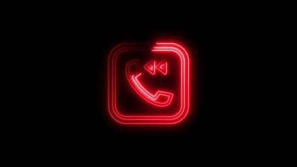 Poster - Red neon phone call forwarding icon on black background animation video