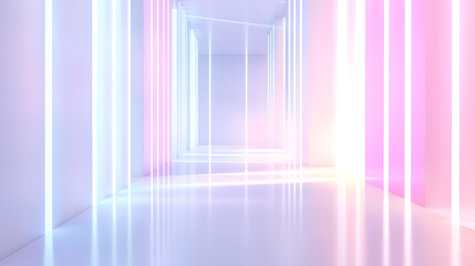 Poster - Futuristic digital corridor with neon lines virtual space graphic design modern environment perspective view abstract concept