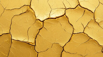 Poster - A close-up of cracked, golden surface texture, showcasing intricate patterns of fissures and highlights in a rich, metallic hue.