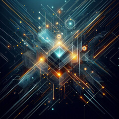 Poster - Futuristic Geometric Patterns with Neon Accents ideal for digital art, technology presentations, and contemporary creative projects.
