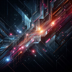 Poster - Futuristic Geometric Patterns with Neon Accents ideal for digital art, technology presentations, and contemporary creative projects.