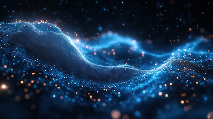 Poster - Swirling blue and gold cosmic waves in a starry background
