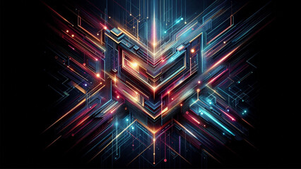Poster - Futuristic Geometric Patterns with Neon Accents ideal for digital art, technology presentations, and contemporary creative projects.