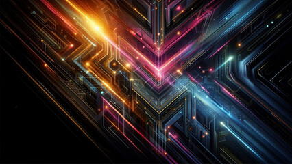 Poster - Futuristic Geometric Patterns with Neon Accents ideal for digital art, technology presentations, and contemporary creative projects.