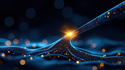 Fototapete - Vibrant flow of light and particles in a dark environment